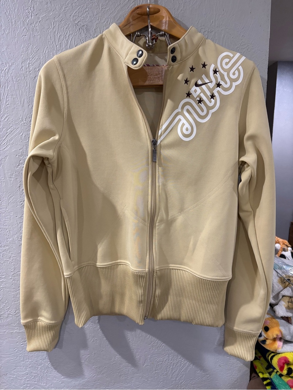 Vintage Nike y2k Pale Yellow Full Zip Up Button Star Design Track Jacket size L